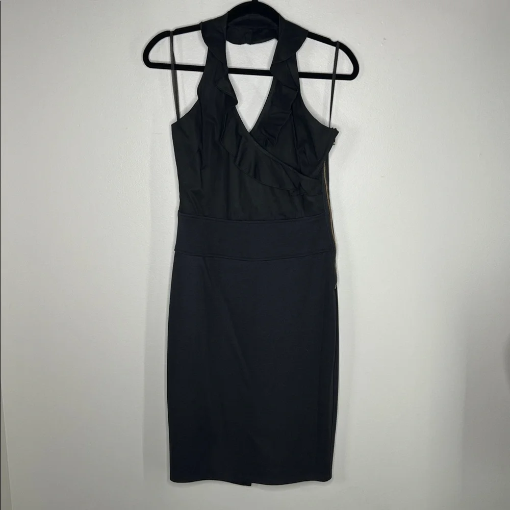 Michelle Jonas Travelwear Ruffle Halter Neck Black Dress size Small